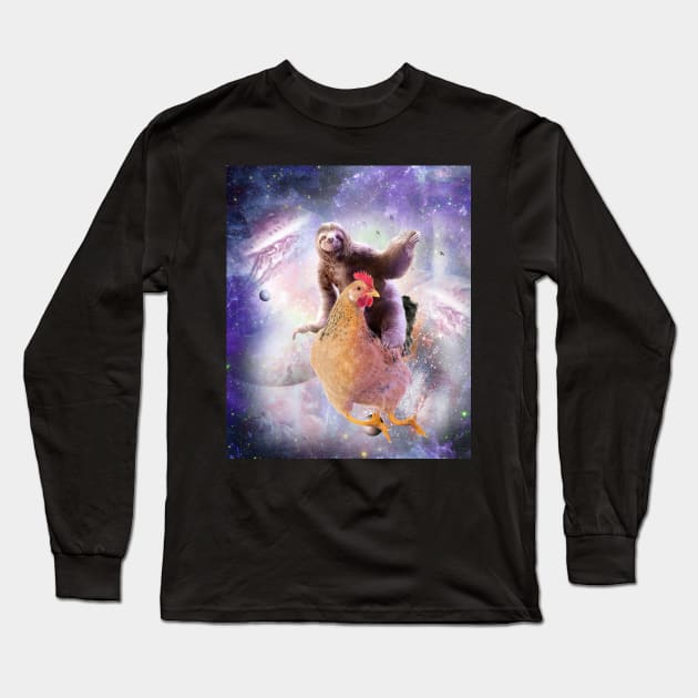 Space Sloth Riding Chicken, Galaxy Sloths Chickens, Funny Long Sleeve T-Shirt by Random Galaxy